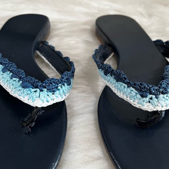 NEW LOFT Crochet Tri Tone Multicolor Blue Flip Flop Thong Slide Sandal 5/5.5 - Picture 13 of 14